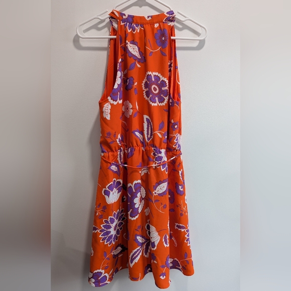 Ann Taylor Dress Sleeveless Elastic Waist Orange Purple Floral Lined Belt, 10P - Picture 5 of 7